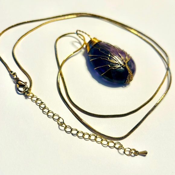 Amethyst & Gold-Tone Wire Wrapped Tree of Life Pendant on 20” Gold-Tone Chain - Picture 4 of 6